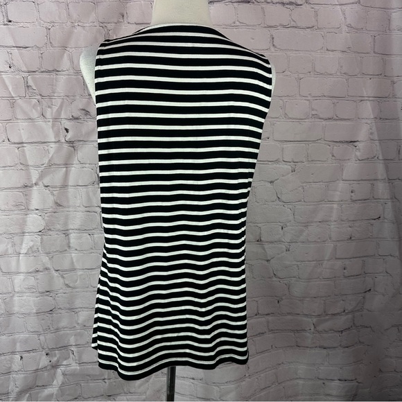 Chico's Black White bias striped Sleeveless Tank Top sz 1 (m 8) v-neck - Picture 3 of 9